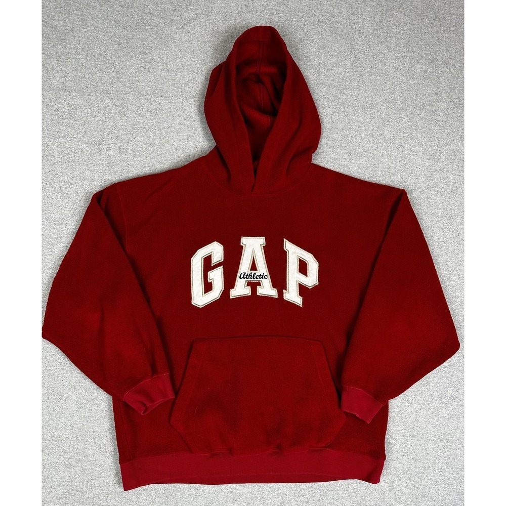 Gap Hoodie Sweatshirt Youth 2XL Red Fleece Logo Pullover USA Y2K Spellout
